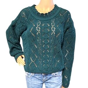 Vintage Sasson Womens Hunter Green Cable Knit Sweater Size Large